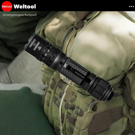 Weltool T2 TAC Tactical Flashlight 1900 Lumens 431M - Emergency Gear Backpack