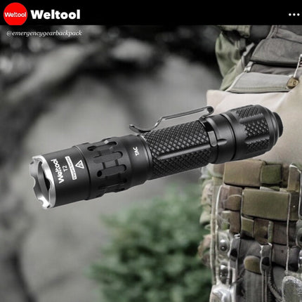 Weltool T2 TAC Tactical Flashlight 1900 Lumens 431M - Emergency Gear Backpack