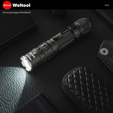 Weltool T2 TAC Tactical Flashlight 1900 Lumens 431M - Emergency Gear Backpack