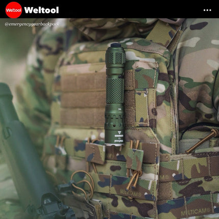 Weltool T2 TAC Tactical Flashlight 1900 Lumens 431M - Emergency Gear Backpack