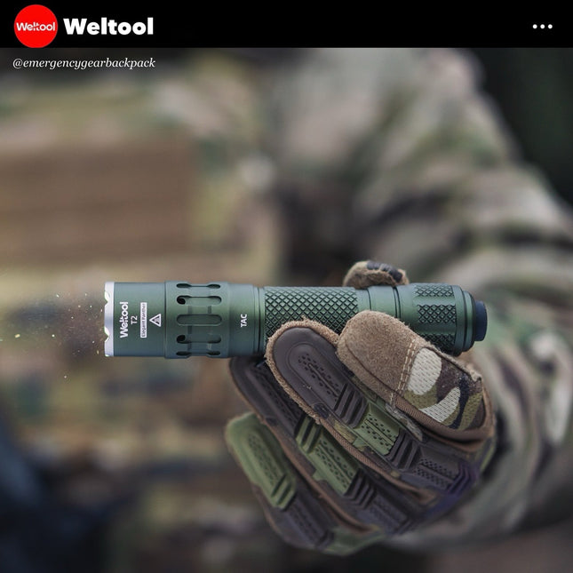 Weltool T2 TAC Tactical Flashlight 1900 Lumens 431M - Emergency Gear Backpack