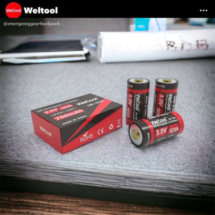 Weltool UB - 123A 750mAh 3.0V USB Rechargeable Li - ion Battery - Emergency Gear Backpack