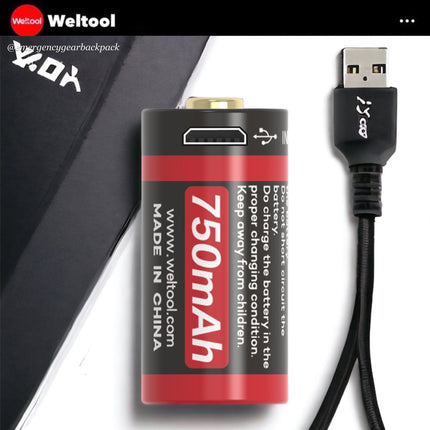 Weltool UB - 123A 750mAh 3.0V USB Rechargeable Li - ion Battery - Emergency Gear Backpack