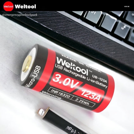 Weltool UB - 123A 750mAh 3.0V USB Rechargeable Li - ion Battery - Emergency Gear Backpack