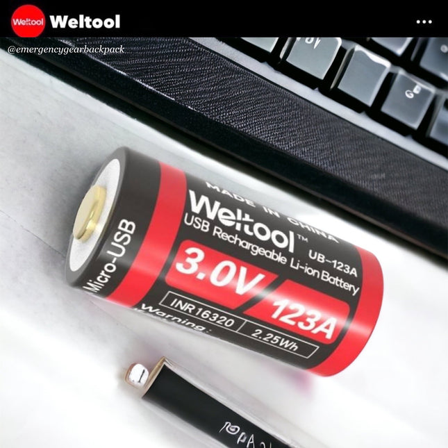 Weltool UB - 123A 750mAh 3.0V USB Rechargeable Li - ion Battery - Emergency Gear Backpack