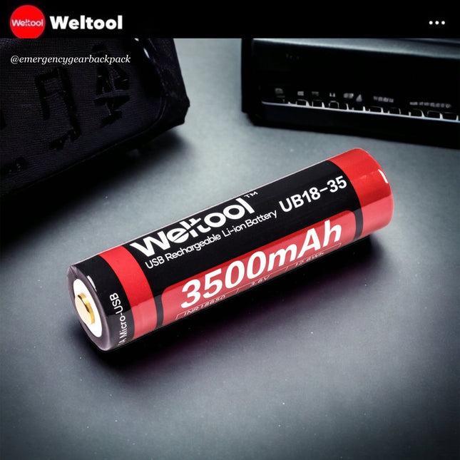 Weltool UB18 - 35 18650 3500mAh USB Rechargeable Li - ion Battery - Emergency Gear Backpack