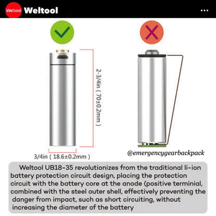 Weltool UB18 - 35 18650 3500mAh USB Rechargeable Li - ion Battery - Emergency Gear Backpack