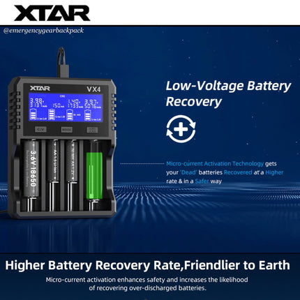 XTAR VX4 Visible Mixer – Universal Smart Battery Charger & Tester - Emergency Gear Backpack