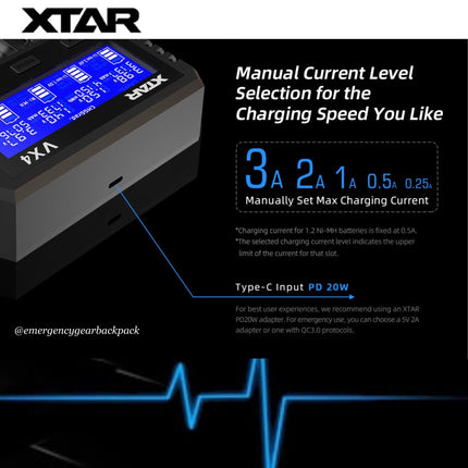 XTAR VX4 Visible Mixer – Universal Smart Battery Charger & Tester - Emergency Gear Backpack