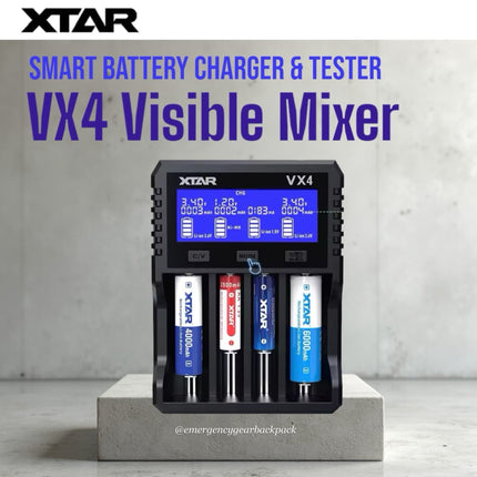 XTAR VX4 Visible Mixer – Universal Smart Battery Charger & Tester - Emergency Gear Backpack