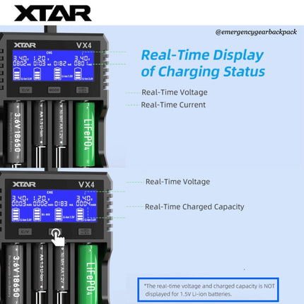 XTAR VX4 Visible Mixer – Universal Smart Battery Charger & Tester - Emergency Gear Backpack