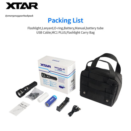 XTAR Whale D26 1100 100M Diving Flashlight Set - Emergency Gear Backpack