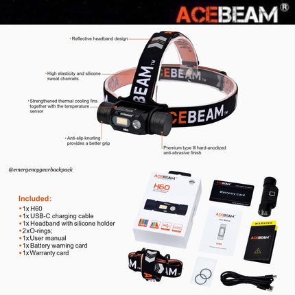 ACEBEAM H60 Full LED Spectrum Headlamp (ไม่รวมแบตเตอรี่)