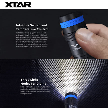 XTAR D20B 1000LMS 50M Diving Flashlight