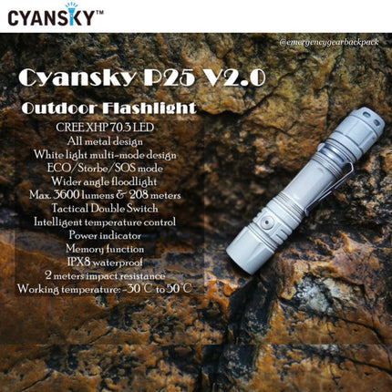 Cyansky P25 V2.0 Moon White Micro-arc Oxidation Outdoor Flashlight - | Emergency Gear Backpack Thailand