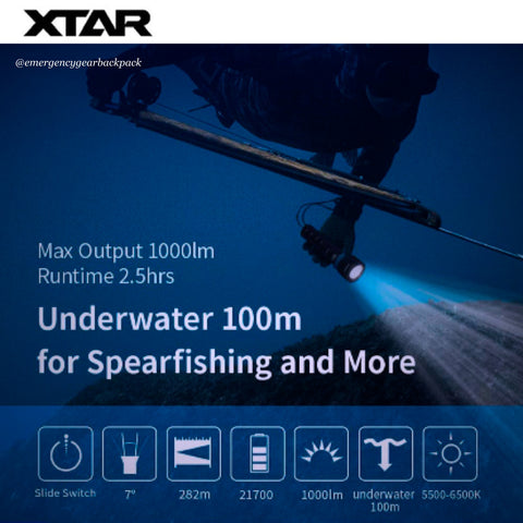 XTAR DS1 1000LMS 282M Spearfishing Diving Flashlight