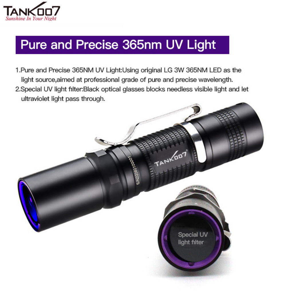 TANK007 UV-AA01 365nm 3W High Power Pure UV Flashlight
