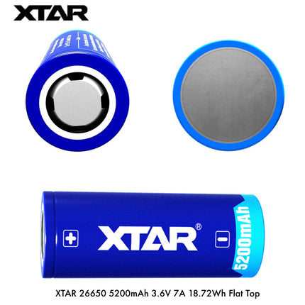 XTAR 26650 5200mAh 3.6V 7A Flat Top & Button Top Protected Rechargeable Battery