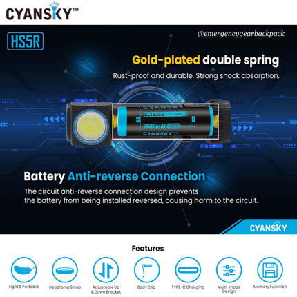 Cyansky HS5R Multifunction Headlamp 1300LMS 200M