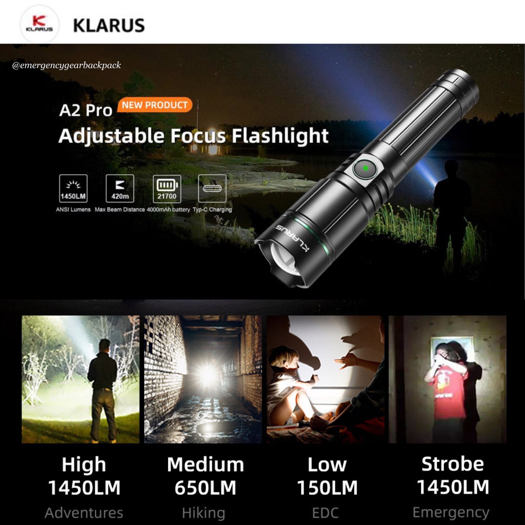 Klarus A2 Pro 1450LMS 420M Zoomable Flashlight