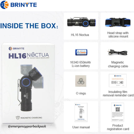 Brinyte HL16 Noctua Headlamp 520LMS 140M - | Emergency Gear Backpack Thailand