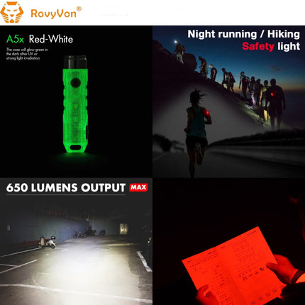 RovyVon Aurora A5x Red/White Green GITD Keychain Flashlight