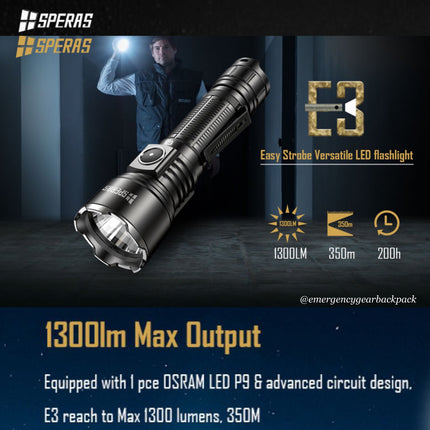 SPERAS E3  EDC Tactical Flashlight 1300 Lumens 350M