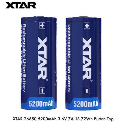 XTAR 26650 5200mAh 3.6V 7A Flat Top & Button Top Protected Rechargeable Battery