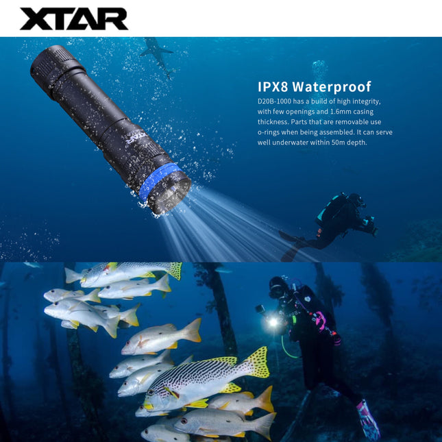 XTAR D20B 1000LMS 50M Diving Flashlight