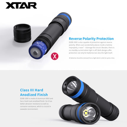XTAR D20B 1000LMS 50M Diving Flashlight