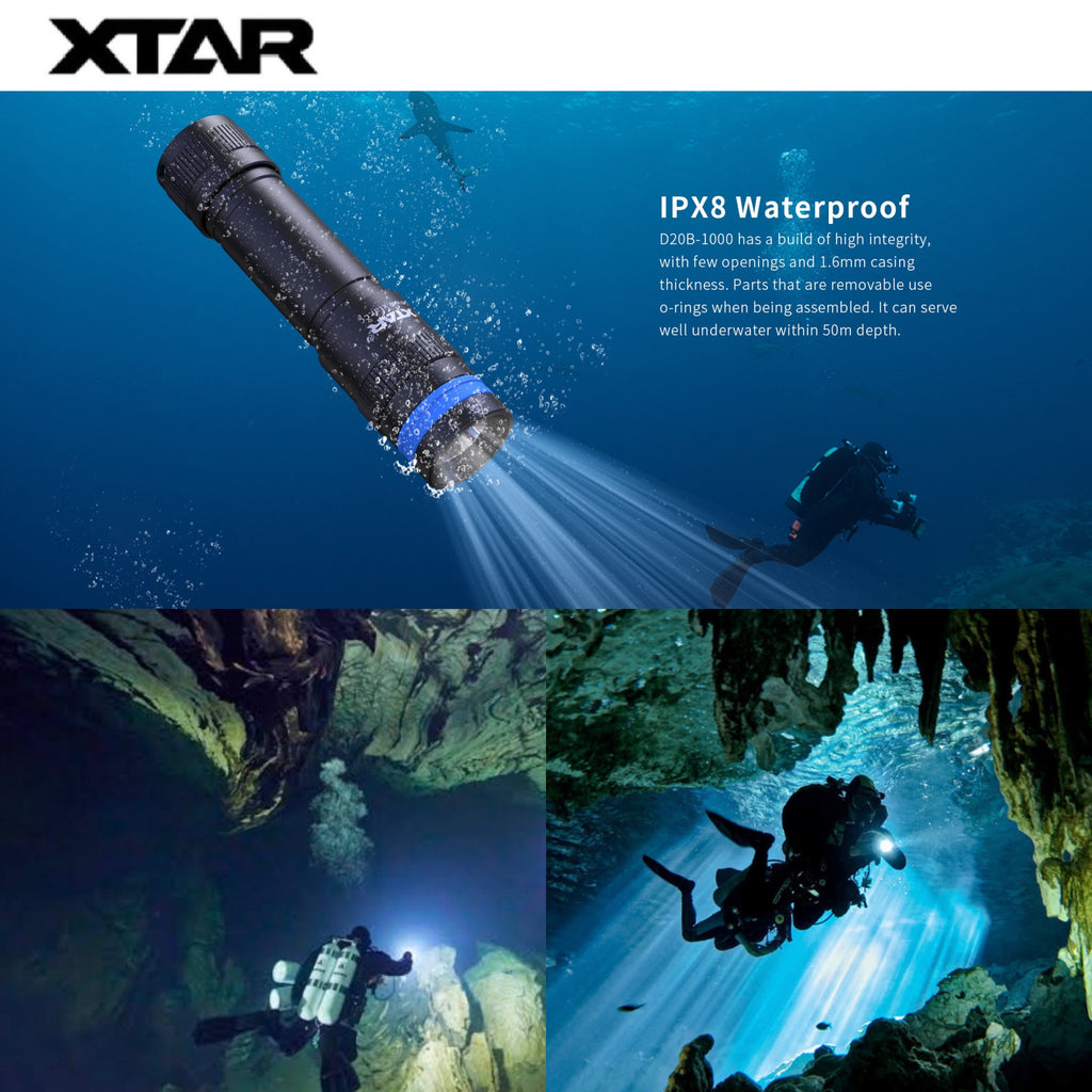 XTAR D20B 1000LMS 50M Diving Flashlight
