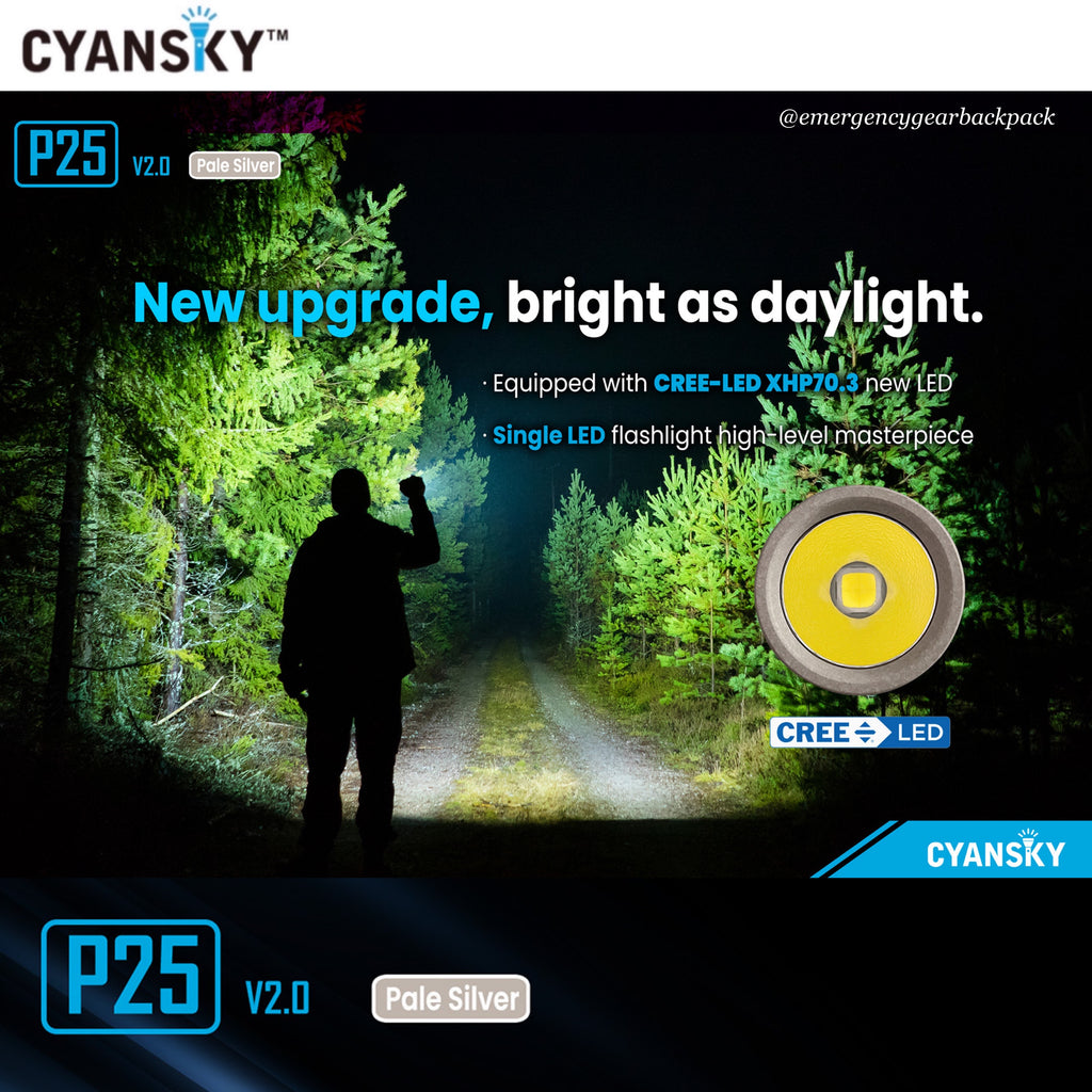 Cyansky P25 V2.0 Pale Silver Micro-arc Oxidation Outdoor Flashlight