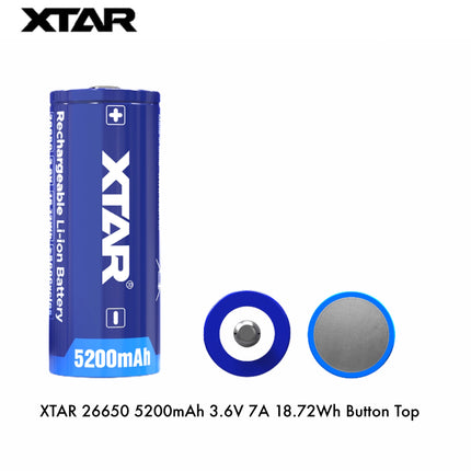 XTAR 26650 5200mAh 3.6V 7A Flat Top & Button Top Protected Rechargeable Battery