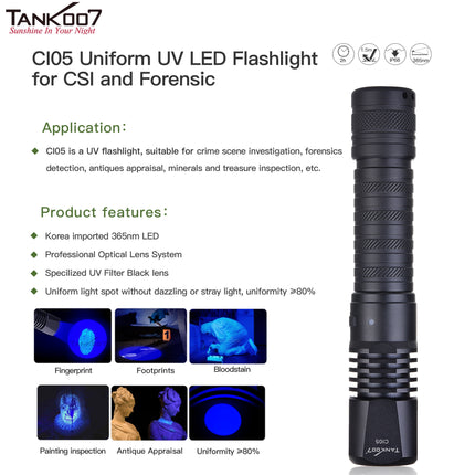TANK007 CI05 Uniform UV LED Flashlight for CSI and Forensic