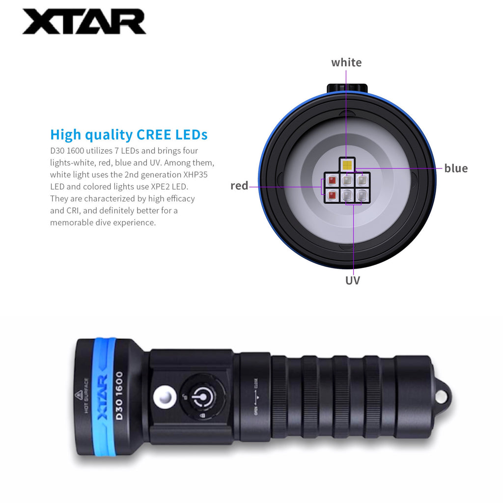 XTAR D30 1600 Multi-color LED Underwater Photography and Video Light