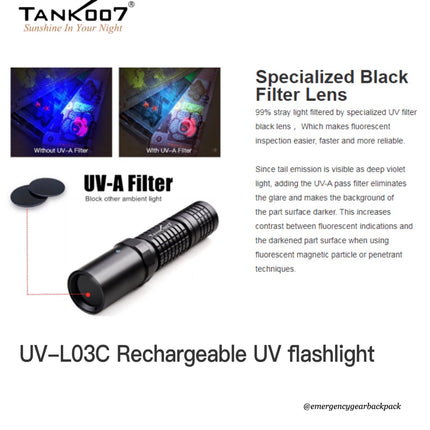 TANK007 UV-L03C NDT Forensic 365nm Rechargeable Flashlight