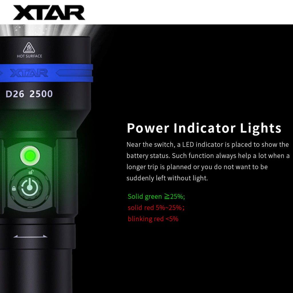 XTAR D26 2500LMS 100M Diving Flashlight (Long Body Version)