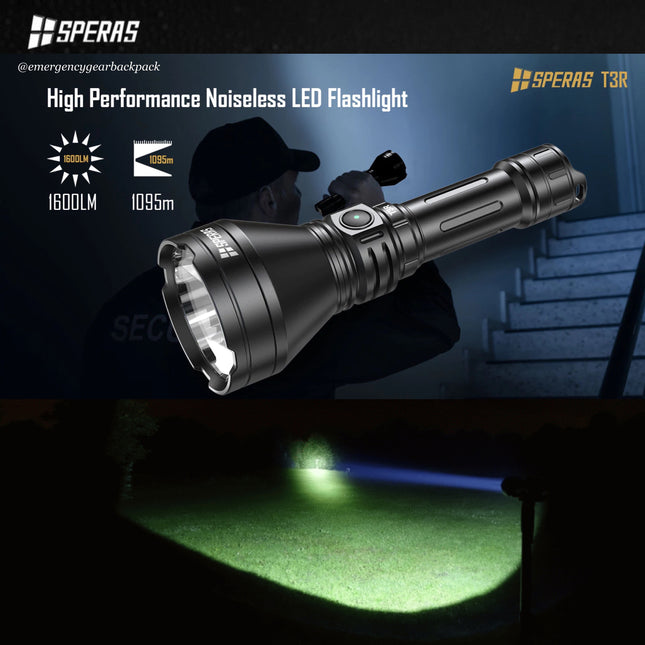SPERAS T3R 1600 Lumens 1095M Noiseless Tactical Flashlight