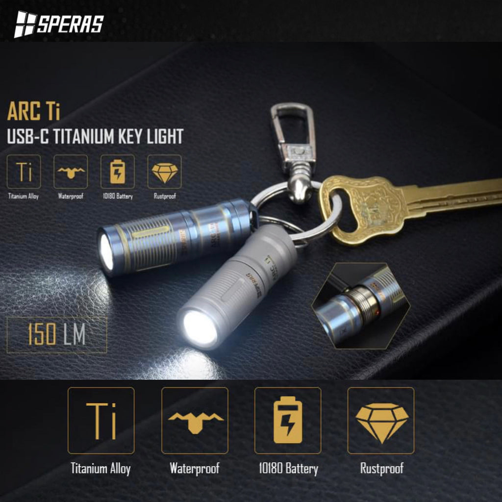 SPERAS ARC Titanium 150LMS 38M Keychain Flashlight