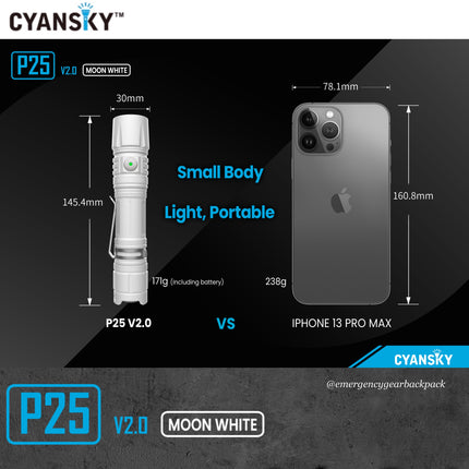 Cyansky P25 V2.0 Moon White Micro-arc Oxidation Outdoor Flashlight - | Emergency Gear Backpack Thailand