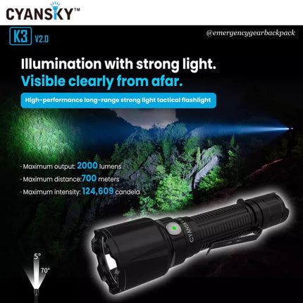 Cyansky K3 V2.0 Tactical Flashlight 2000LMS 700M
