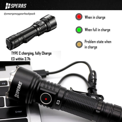 SPERAS E3  EDC Tactical Flashlight 1300 Lumens 350M