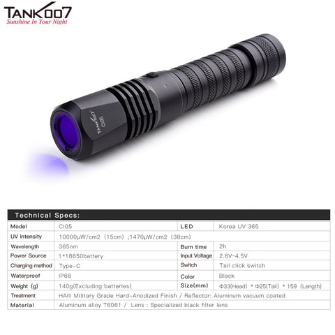 TANK007 CI05 Uniform UV LED Flashlight for CSI and Forensic