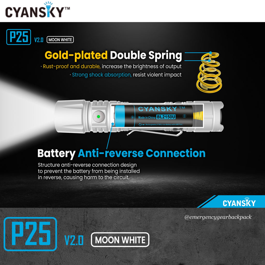 Cyansky P25 V2.0 Moon White Micro-arc Oxidation Outdoor Flashlight