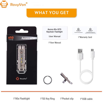 RovyVon Aurora A5x Red/White Green GITD Keychain Flashlight