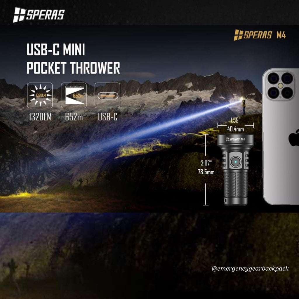 SPERAS M4 1320LMS 652M Mini Pocket Thrower Flashlight