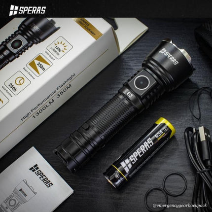 SPERAS E3  EDC Tactical Flashlight 1300 Lumens 350M