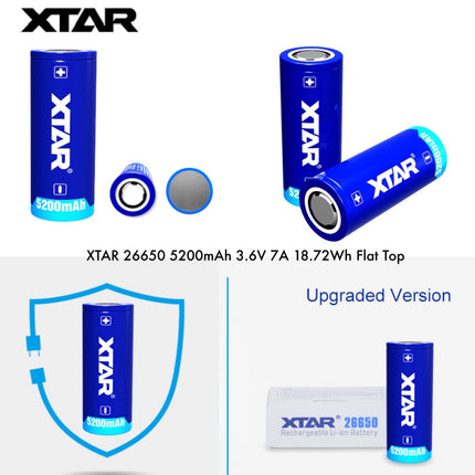 XTAR 26650 5200mAh 3.6V 7A Flat Top & Button Top Protected Rechargeable Battery