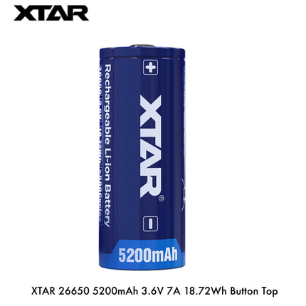 XTAR 26650 5200mAh 3.6V 7A Flat Top & Button Top Protected Rechargeable Battery