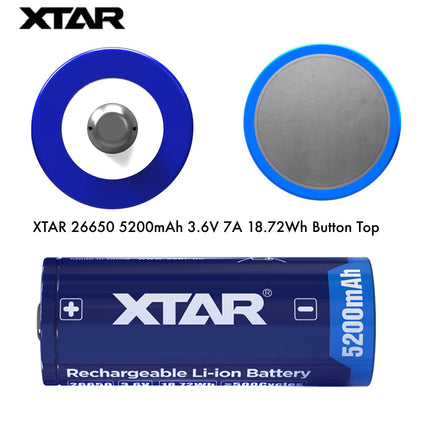 XTAR 26650 5200mAh 3.6V 7A Flat Top & Button Top Protected Rechargeable Battery